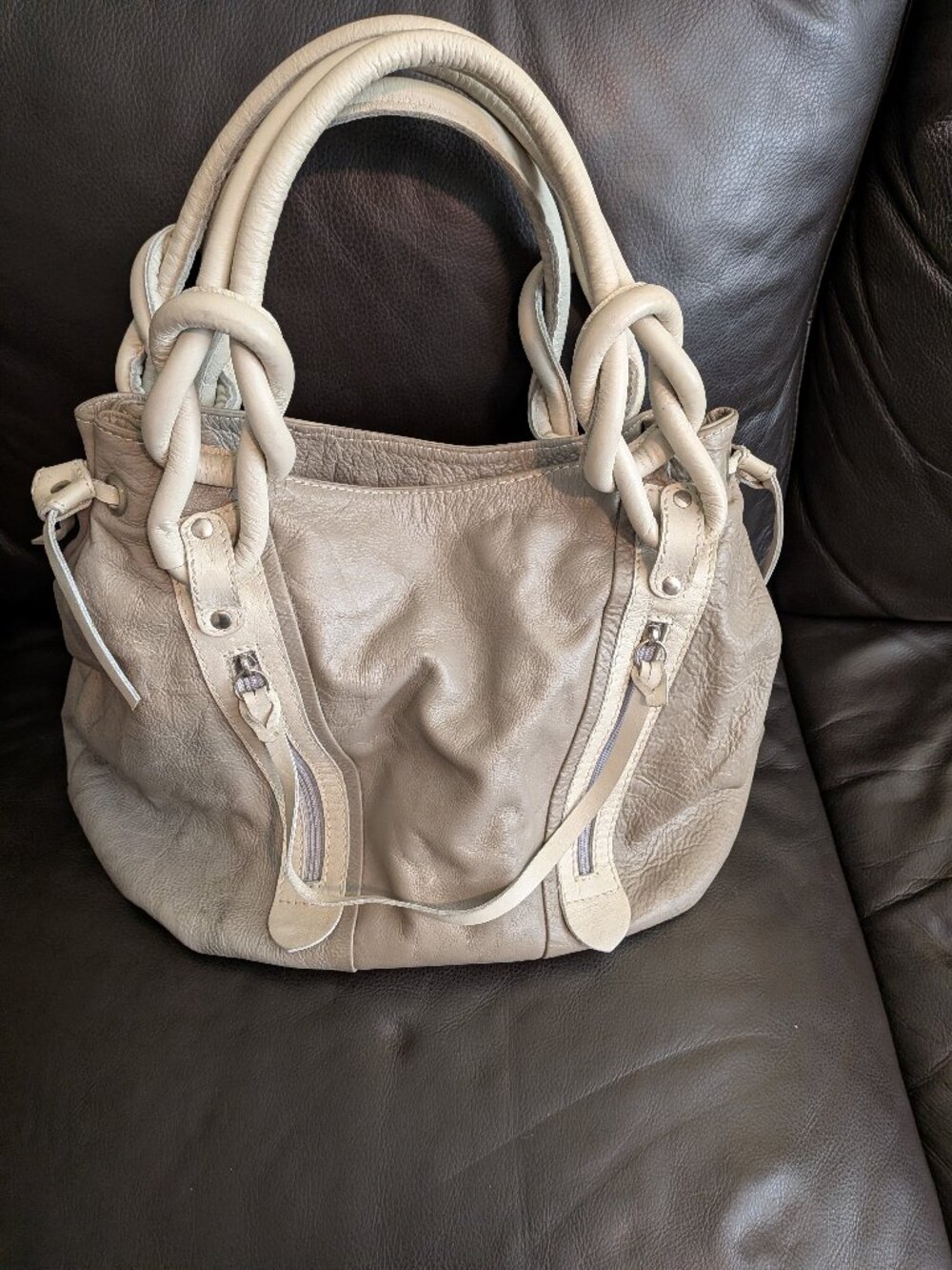Vintage 7 For All Mankind Slouchy Leather Hobo Bag – Taupe / Mushroom